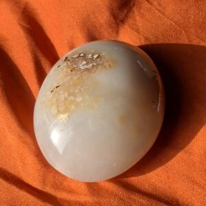 Polished White Agate Palm Stone with Cream Veining
